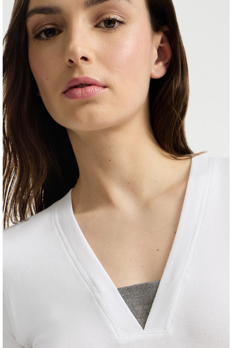Stretch cotton ribbed jersey top with precious insert, Alternate, color, White