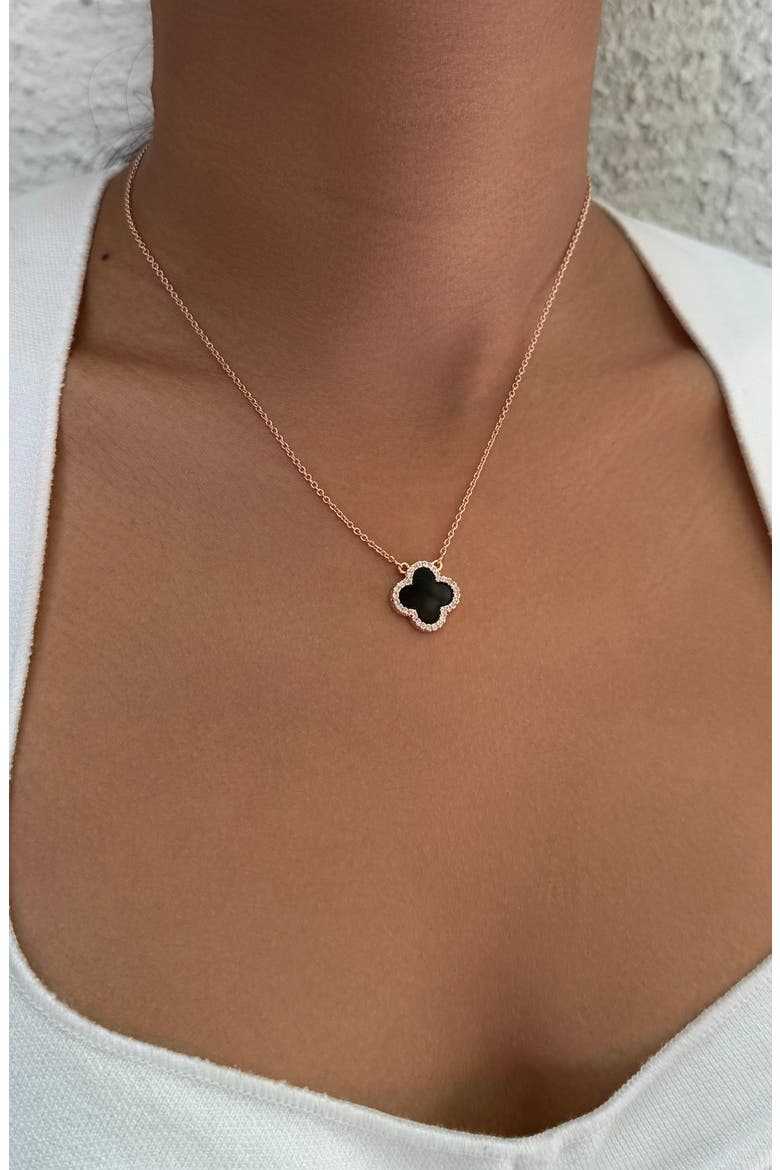 Cubic Zirconia Clover Pendant Necklace, Alternate, color, BLACK