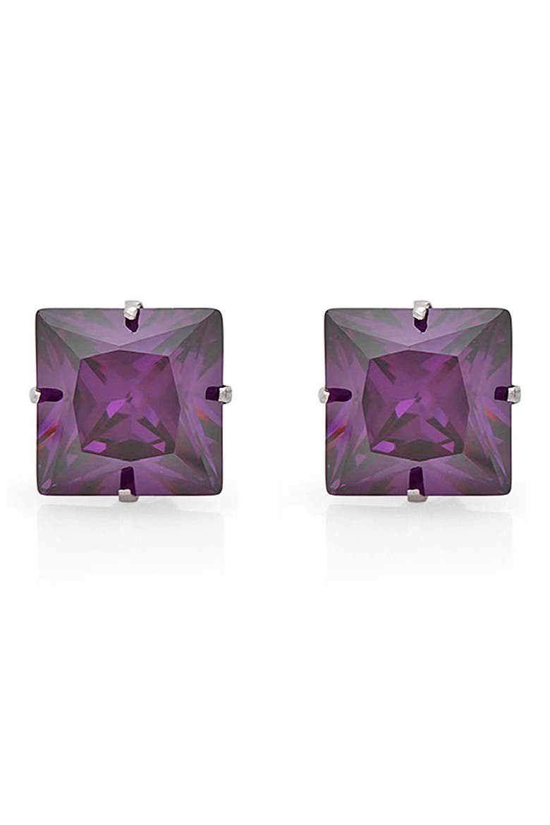 Square Cubic Zirconia Stud Earrings, Alternate, color, PURPLE