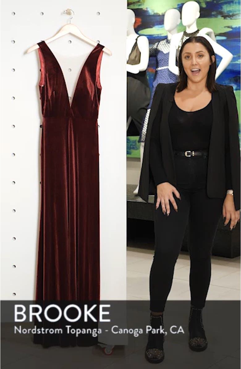 Logan Plunge Neck Velvet A-Line Gown, sales video thumbnail