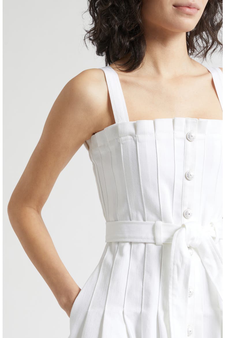 Branwen Pleated Belted Denim Minidress, Alternate, color, WHITE