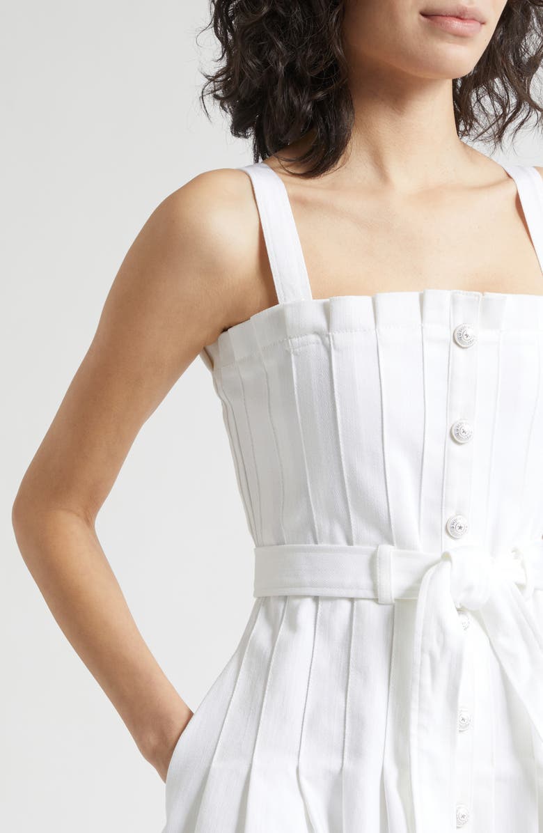 Cinq à Sept Branwen Pleated Belted Denim Minidress, Alternate, color, White