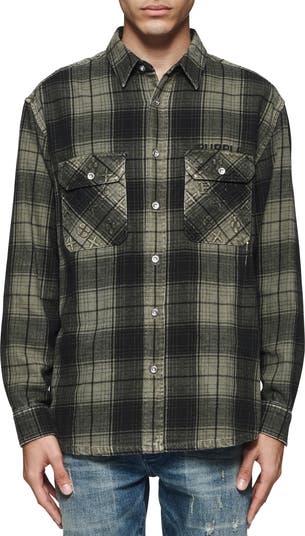 Oversize Plaid Flannel Button-Up Shirt