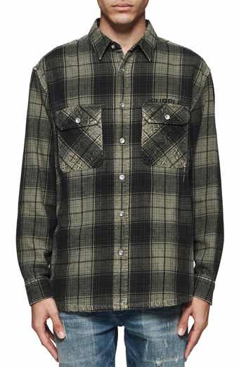 PURPLE BRAND Oversize Plaid Flannel Button-Up Shirt