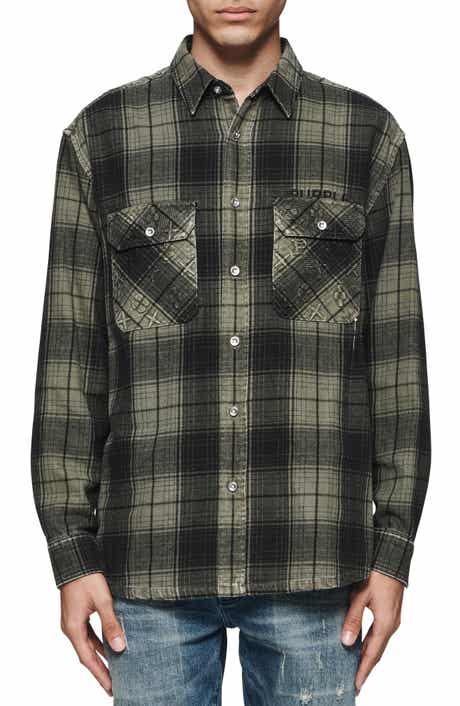 PURPLE BRAND Oversize Plaid Flannel Button-Up Shirt