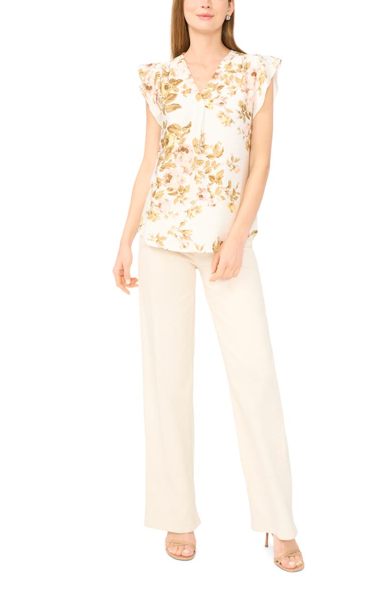Flutter Sleeve Top, Alternate, color, IVORY/ TWILL