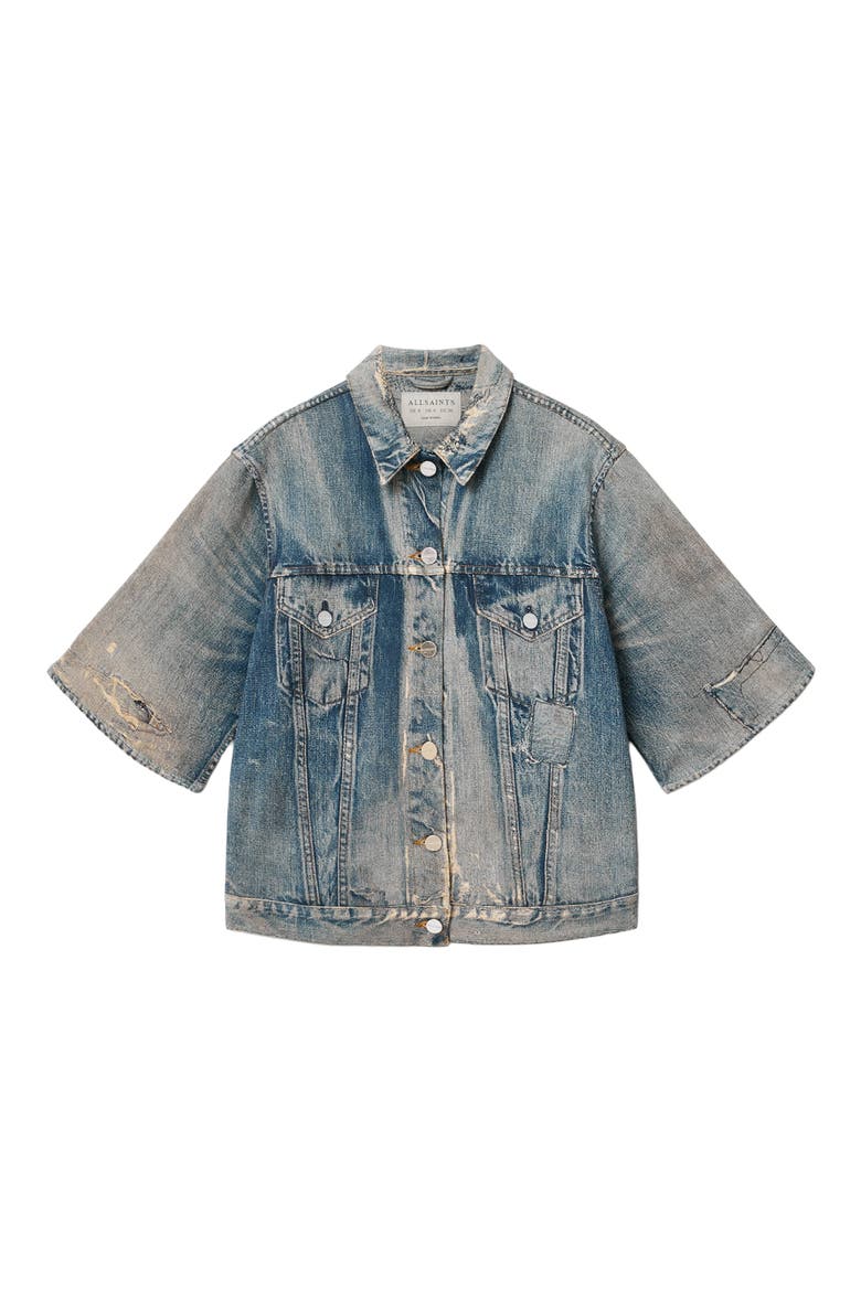 Juni Distressed French Terry Denim Shirt, Alternate, color, ILLUSION TINT BLUE