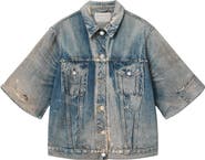 AllSaints Juni Distressed French Terry Denim Shirt