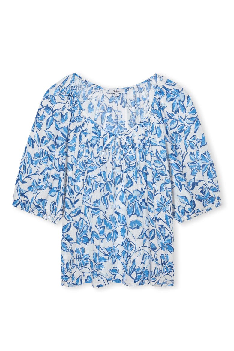 Kirstie Floral Split Neck Top, Alternate, color, AZURE JASMINE