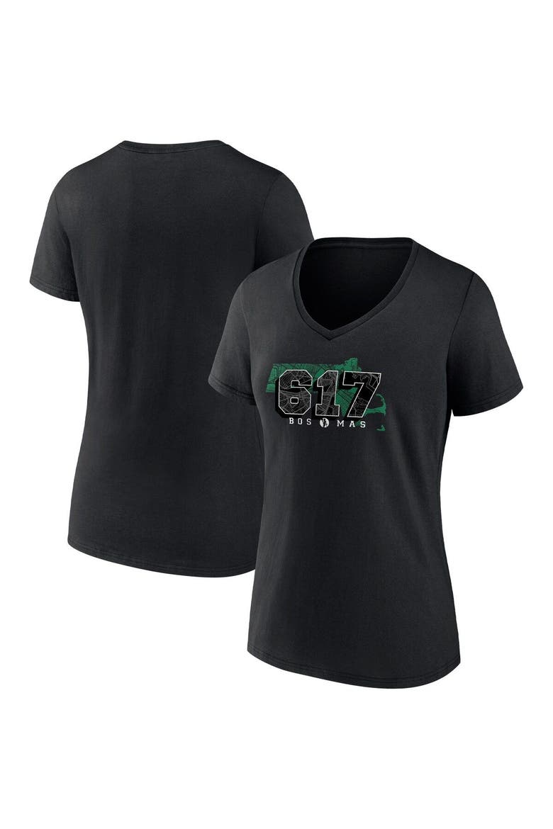 Women's Fanatics Branded Black Boston Celtics Hometown Collection 617 V-Neck T-Shirt, Main, color, Black