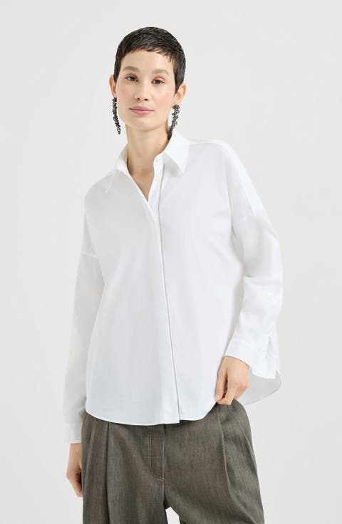 Stretch poplin shirt with monili