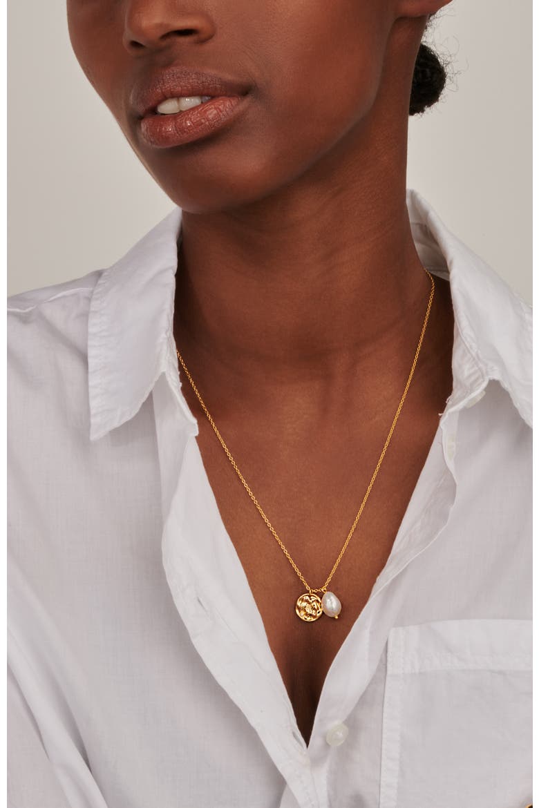 Coco Diamond Necklace | 1 natural diamond - 1 freshwater pearl | 925 Sterling Silver | Necklace | 19.5 - 21.5 in | Yellow 18k-Gold Plated, Alternate, color, Yellow 18k Gold Plated