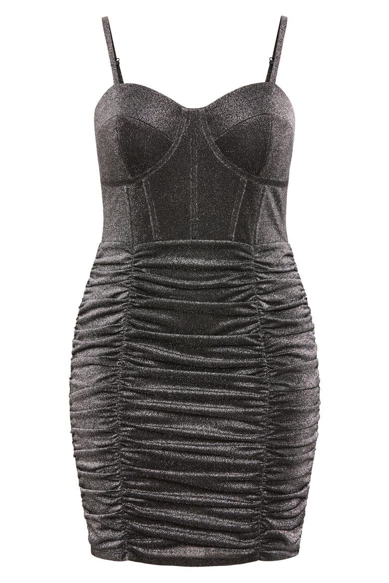 Amaia Metallic Ruched Corset Minidress, Alternate, color, GREY