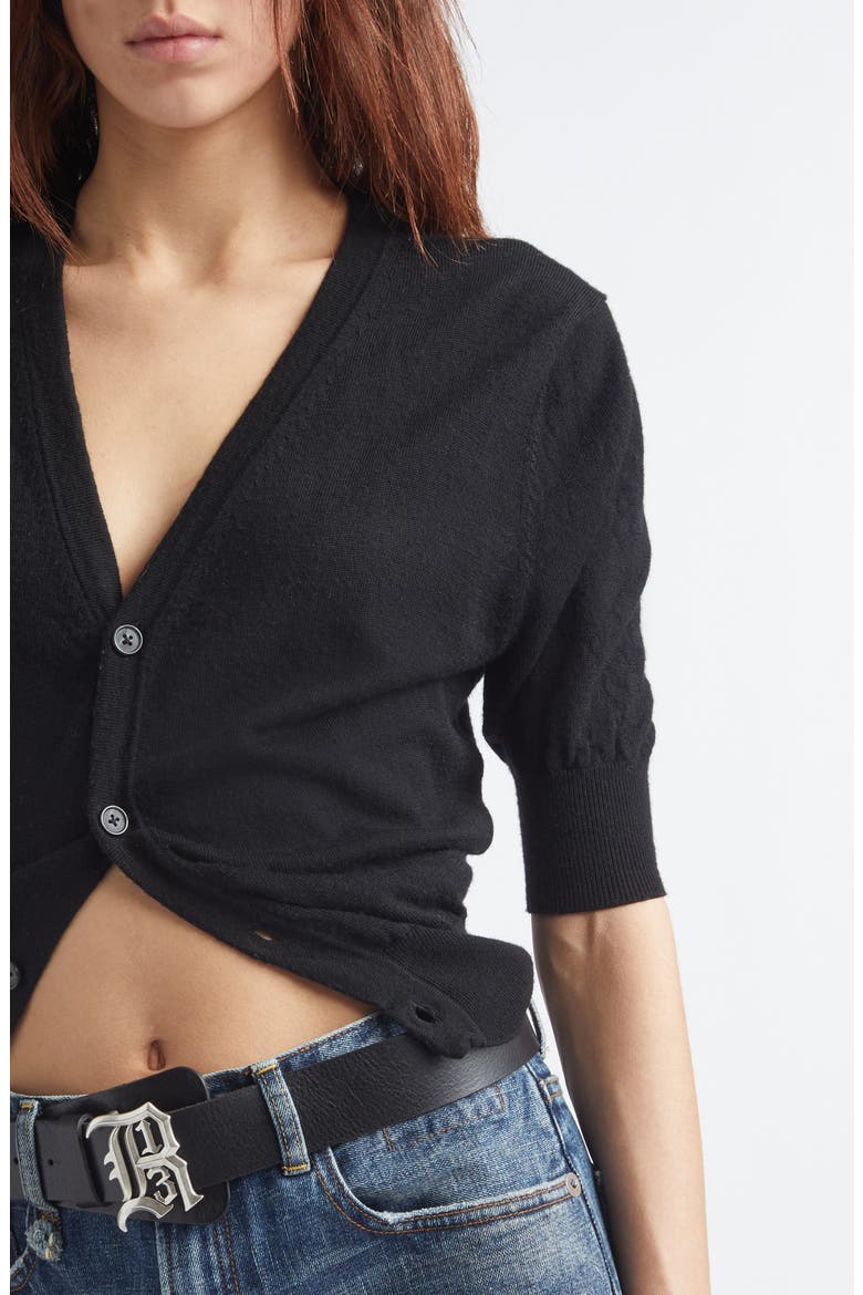 Elbow Sleeve Split Hem Merino Wool Cardigan, Alternate, color, BLACK