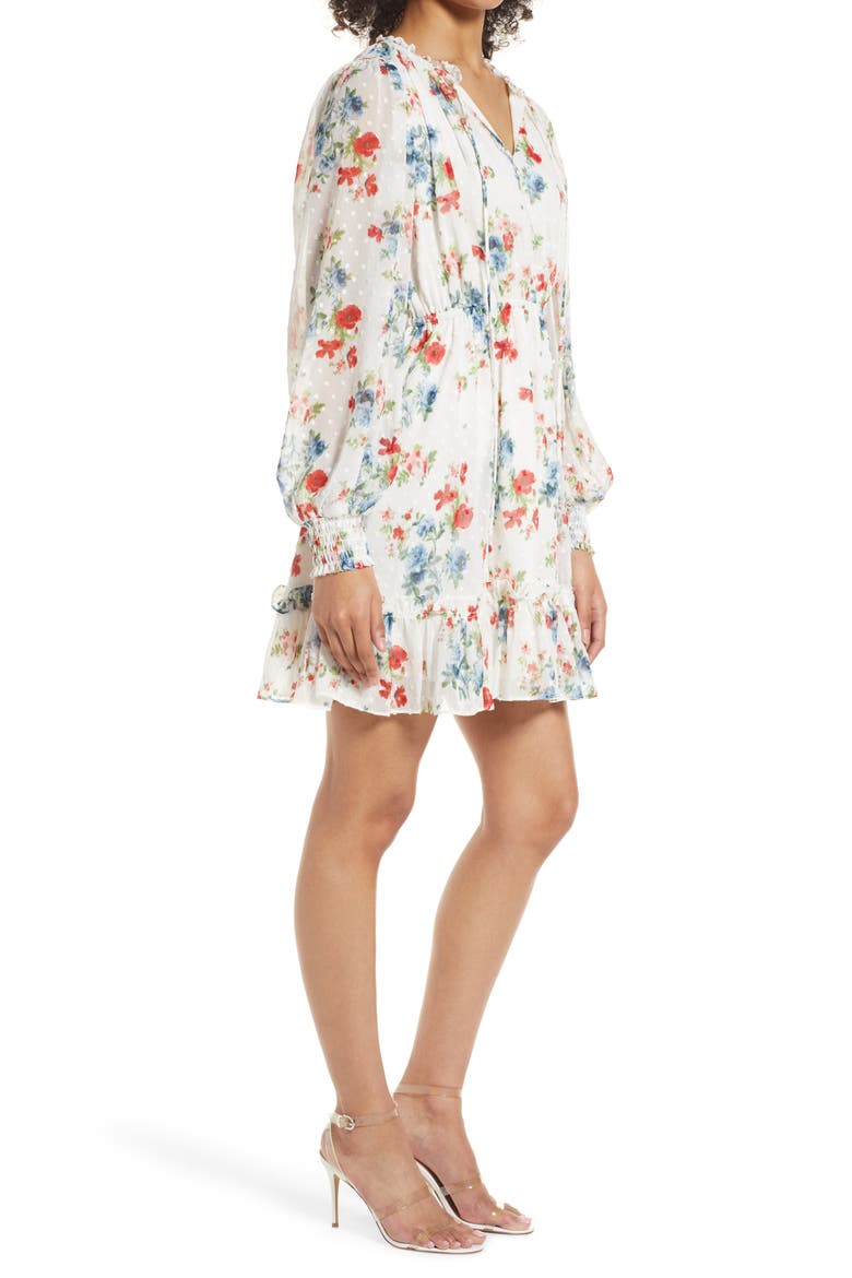 Floral Print Long Sleeve Swiss Dot Dress (Nordstrom Exclusive), Alternate, color, IVORY IKAT BOUQUET