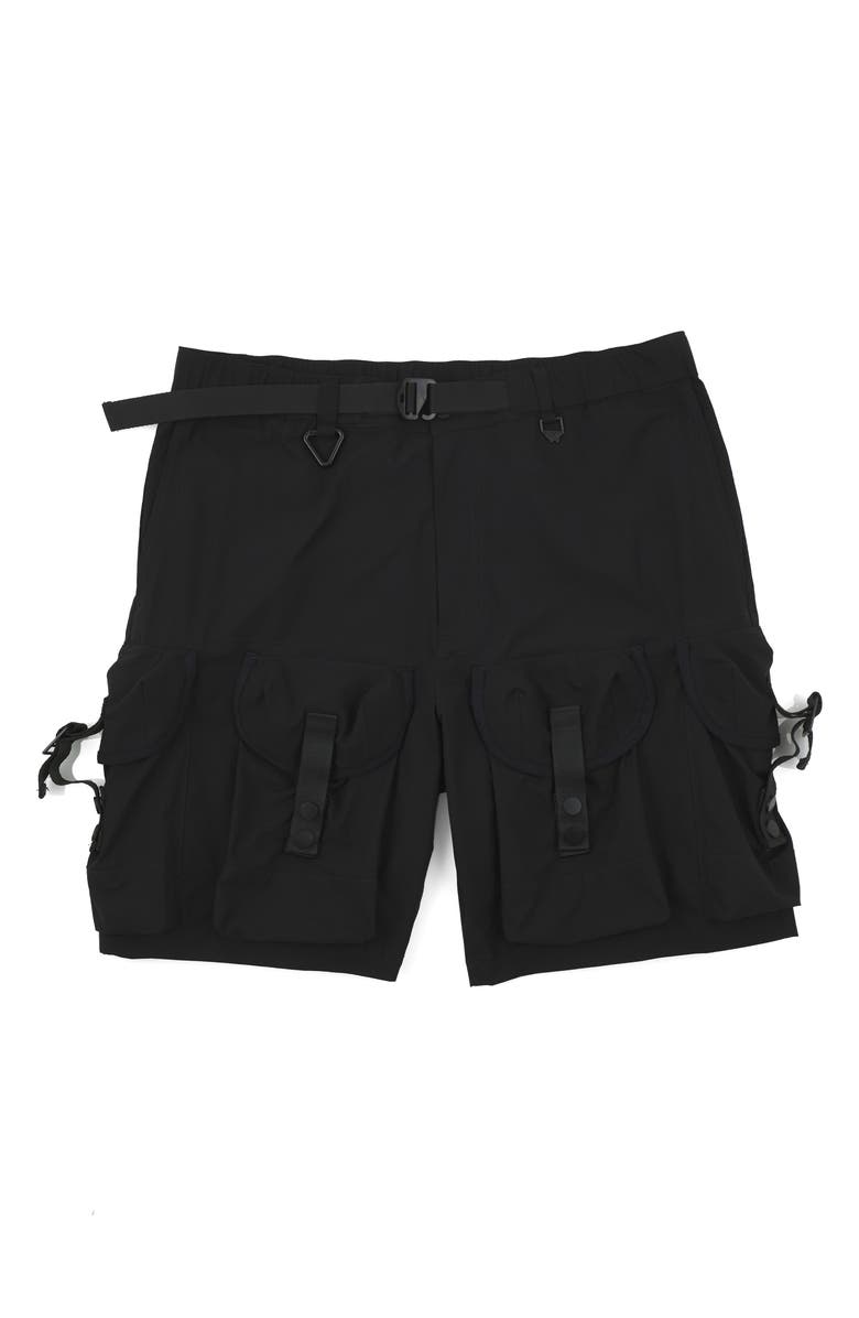 PAPER PLANES Alice Packable Ripstop Cargo Shorts, Main, color, Black