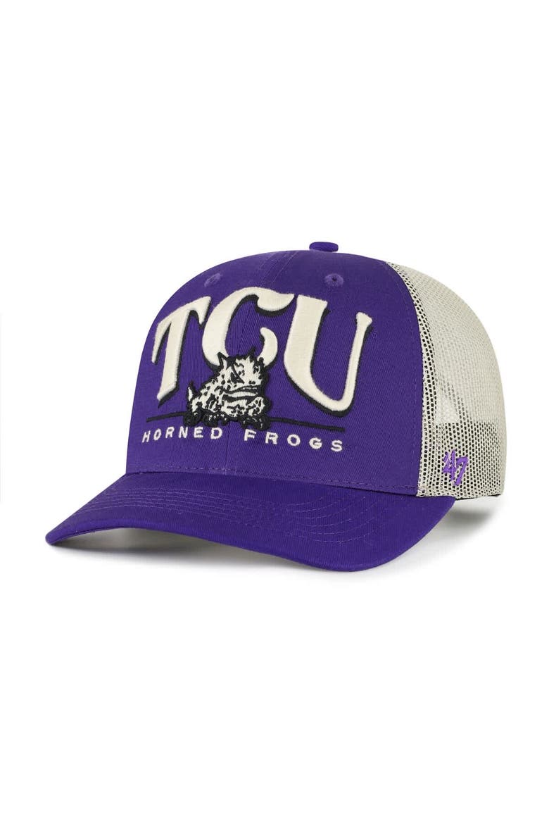 Men's '47 Purple TCU Horned Frogs Arid Adjustable Trucker Hat, Main, color, Purple