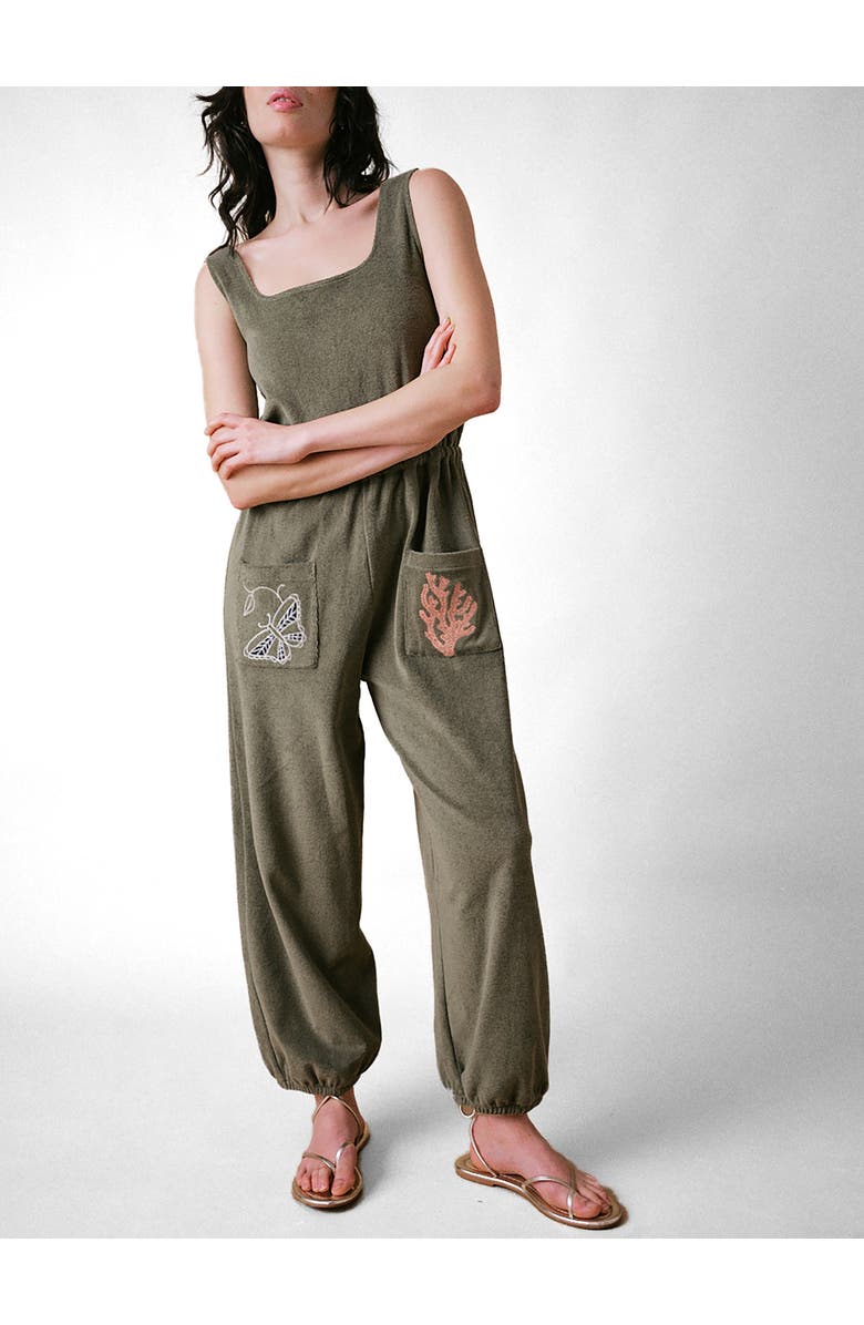 Cape Cove Sea Coral Terry Jumpsuit, Main, color, Khaki