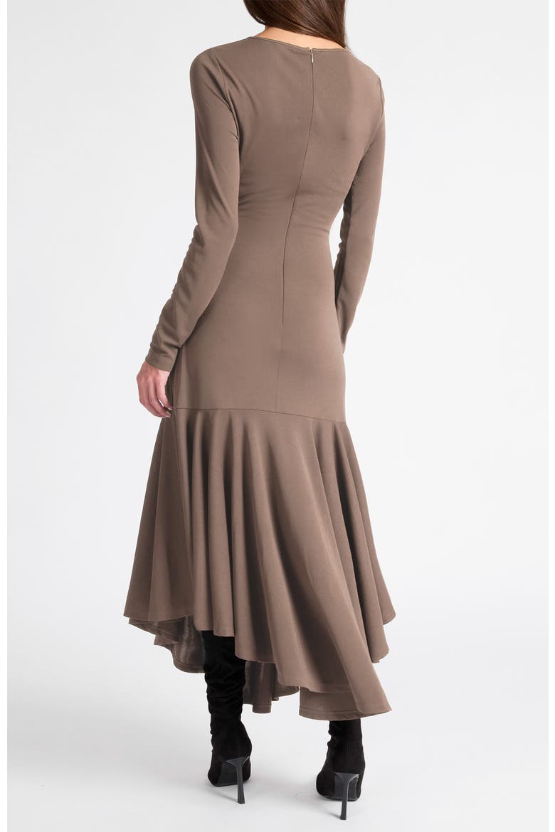 Abigail Long Sleeve Hi Lo Dress In Fluid Jersey, Alternate, color, TAUPE
