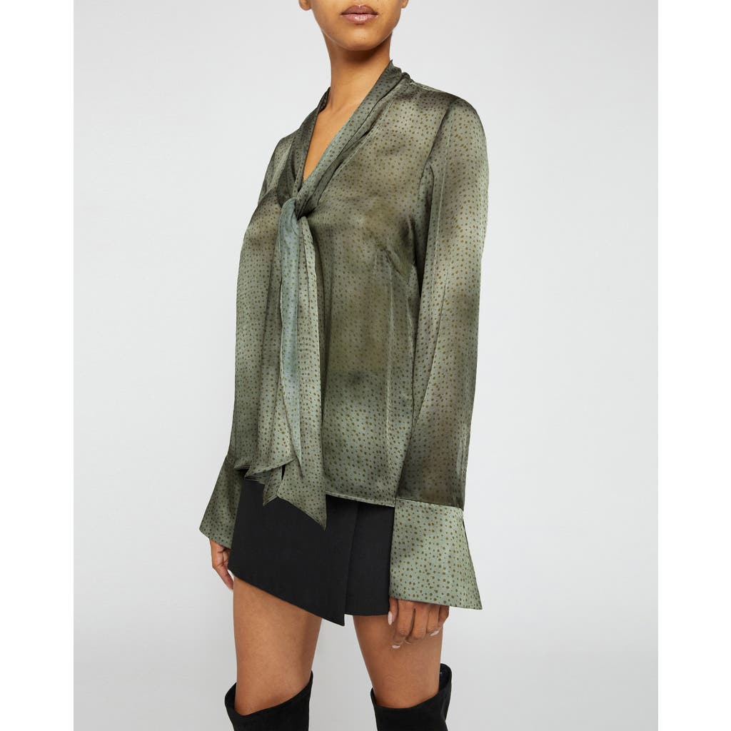 Santorelli Amanda Long Sleeve Blouse With Drop Neck Tie In Deep Sage