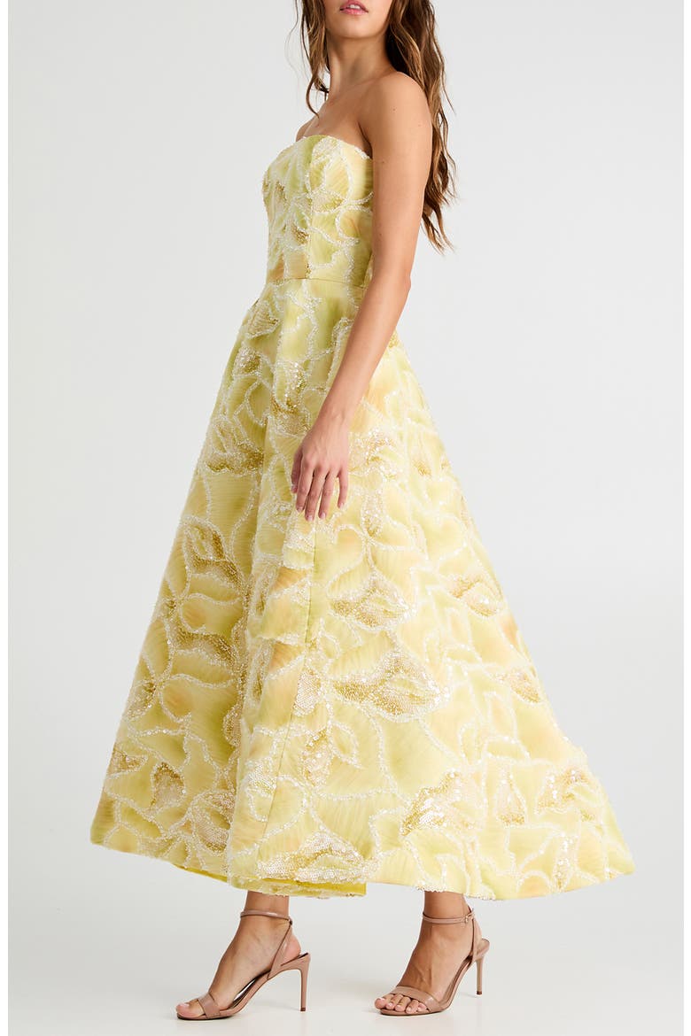 Vivian Sequin Floral Strapless Gown, Alternate, color, CANARY