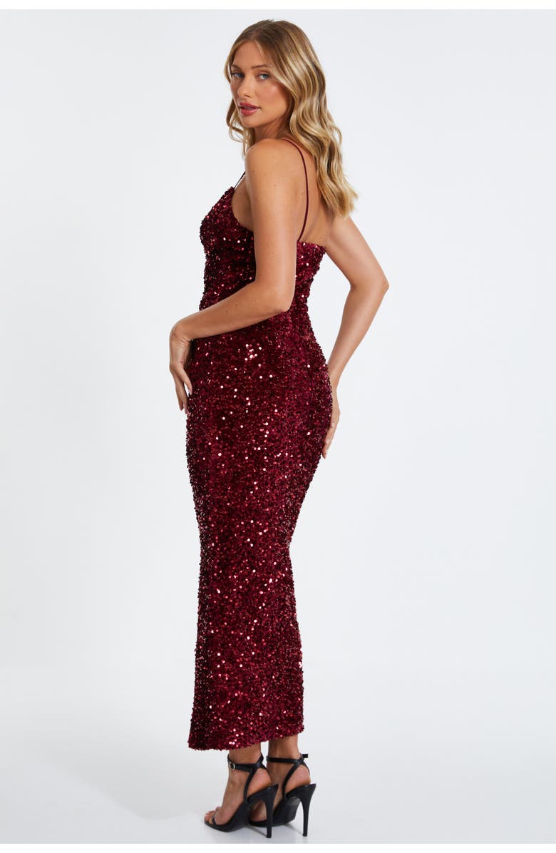 QUIZ One Shoulder Cut Out Sequin Maxi Dress, Alternate, color, 