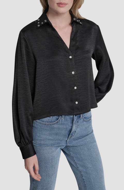 Grommet Collar Button-Up Shirt