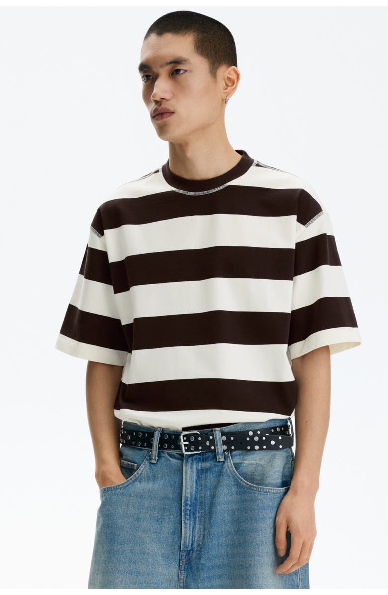 H&M Oversized Fit T-shirt, Alternate, color, Dark Brown/Striped