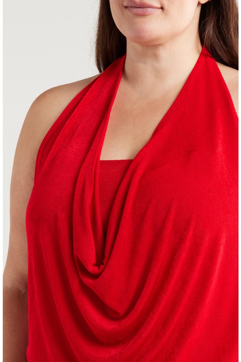Cowl Neck Asymmetric Hem Stretch Dress, Alternate, color, RED