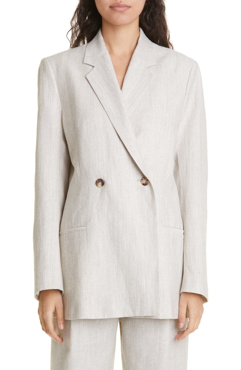 TOTEME Oversize Double Breasted Wool & Linen Blazer, Main, color, 