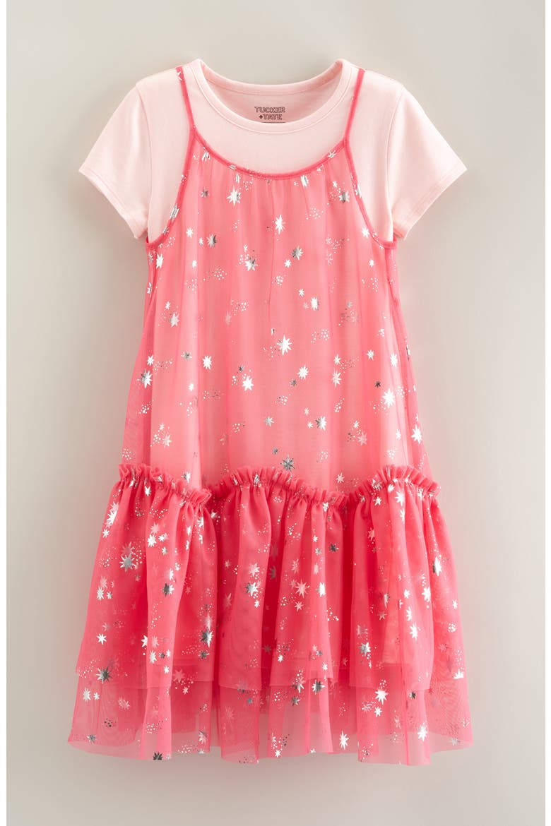 Kids' Metallic Tutu Slipdress & T-Shirt Set, Main, color, PINK- PINK WESTERN SKY FOIL