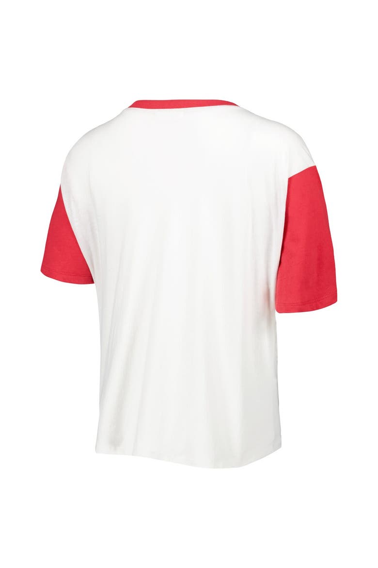 Women's '47 White/Scarlet Nebraska Huskers Inner Glow Dolly Cropped V-Neck T-Shirt, Alternate, color, White
