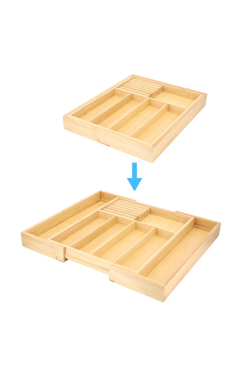 Megachef Adjustable Wood Drawer Storage and Organization Tray with Removable Knife Block, Alternate, color, Bamboo