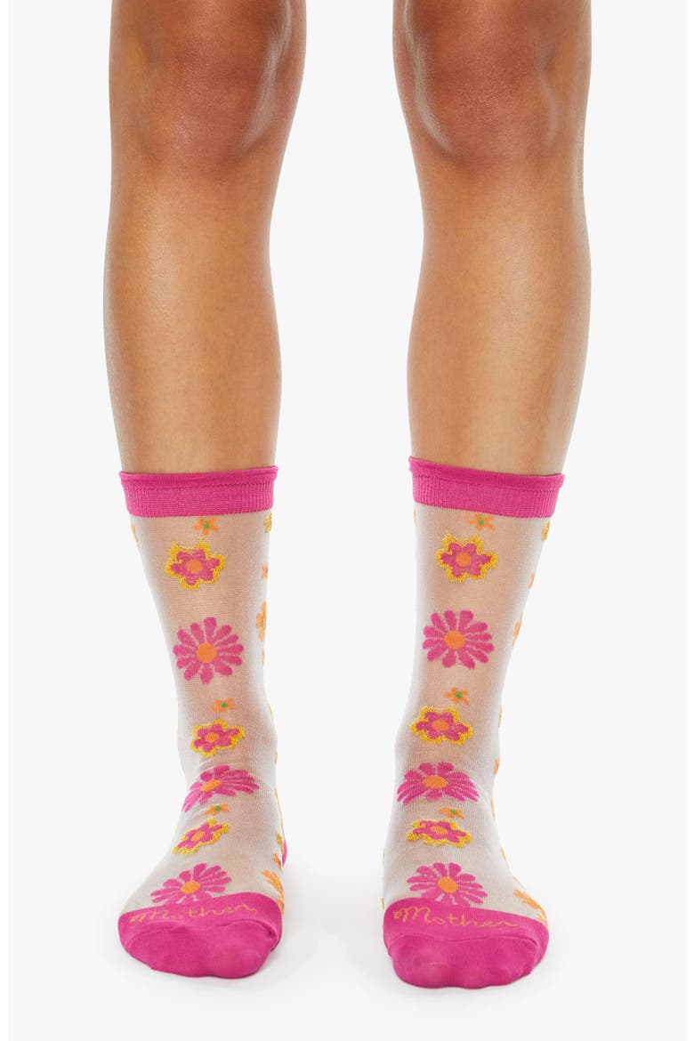 The Step Up Floral Sheer Crew Socks, Alternate, color, GARDEN