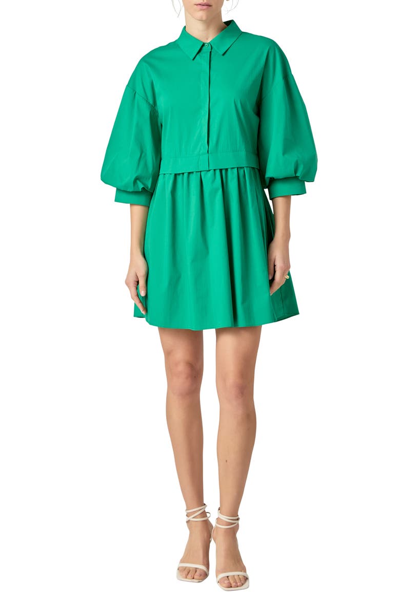 Puff Sleeve Shirtdress, Main, color, GREEN