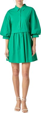 English Factory Puff Sleeve Shirtdress