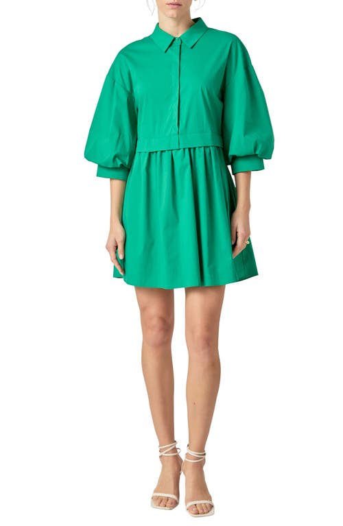English Factory Puff Sleeve Shirtdress In Green
