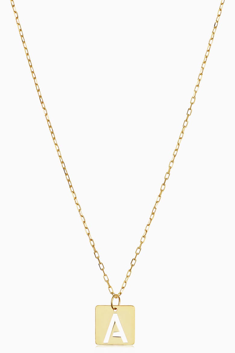 14K Gold Initial Tile Petite Necklace, Main, color, Letter A