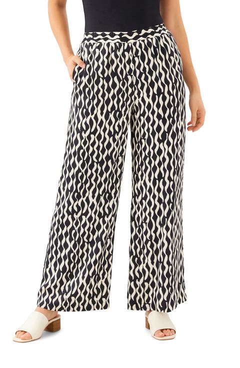 Print Wide Leg Satin Pants (Regular & Petite)