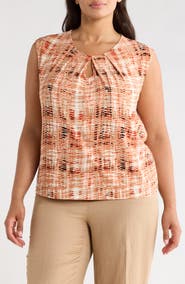 KASPER Abstract Print Keyhole Sleeveless Top