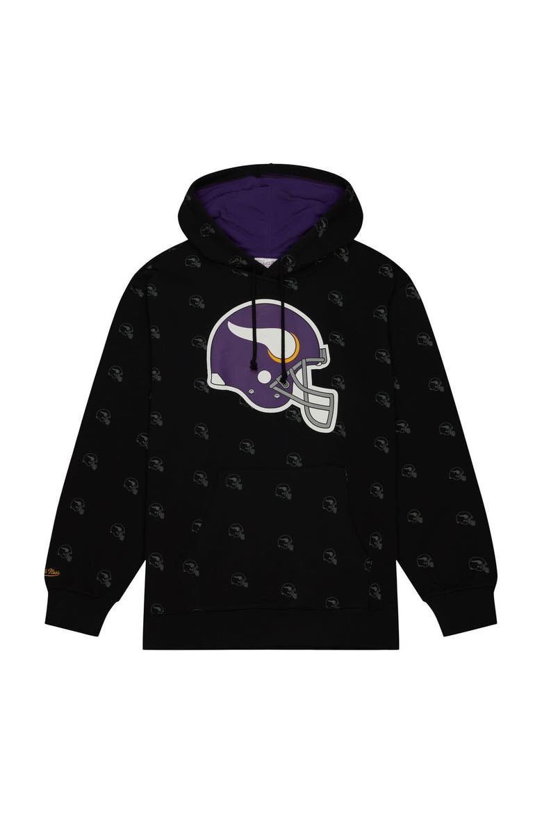 Men's Mitchell & Ness Black Minnesota Vikings Allover Print Fleece Pullover Hoodie, Alternate, color, Black