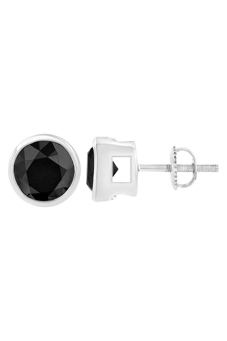 14K White Gold 3.00 Ct Black Diamond Bezel- Stud Earrings with Screw Backs, Alternate, color, White