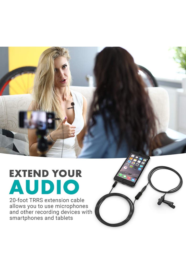 PM10EC6 20-foot (6m) TRRS Female 3.5mm to TRRS Male 3.5mm Microphone Extension Cable for Smartphones, Alternate, color, Black