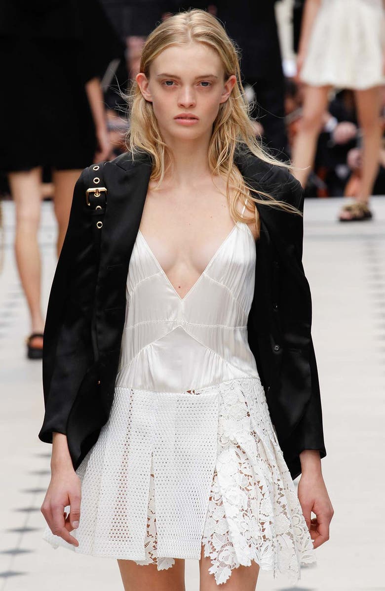 Burberry Prorsum Mesh & Floral Lace Silk Camisole Dress, Alternate, color, 