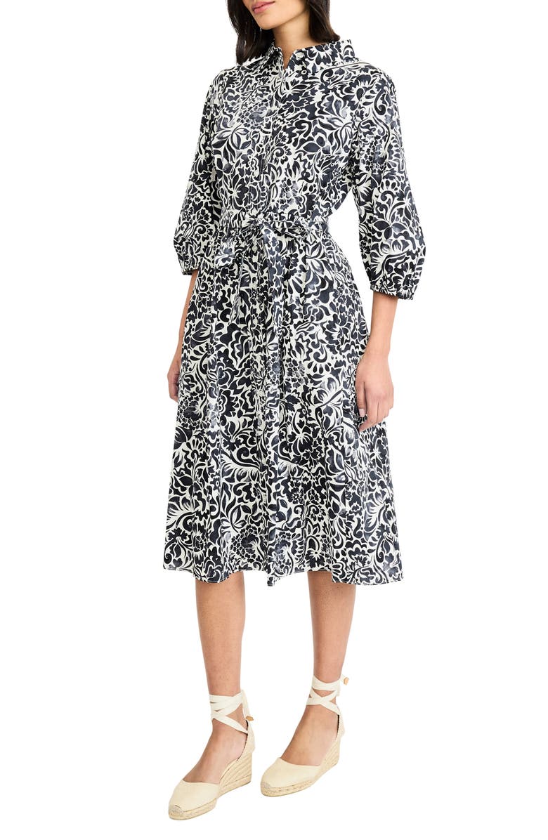 Maggy London Floral Three-Quarter Sleeve Shirtdress, Alternate, color, Soft White/ Gray