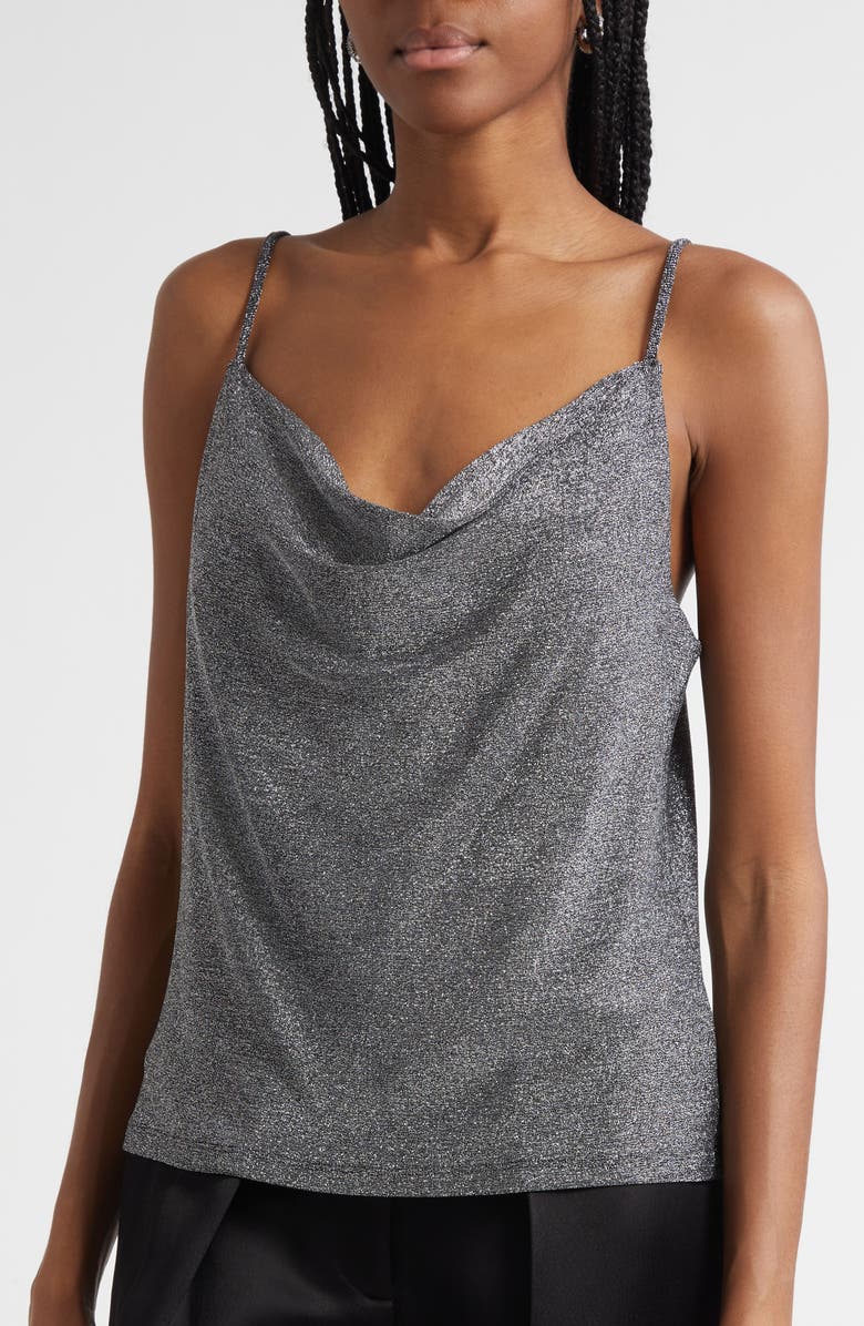 Ramy Brook Carla Metallic Cowl Neck Camisole, Alternate, color, Silver Knit