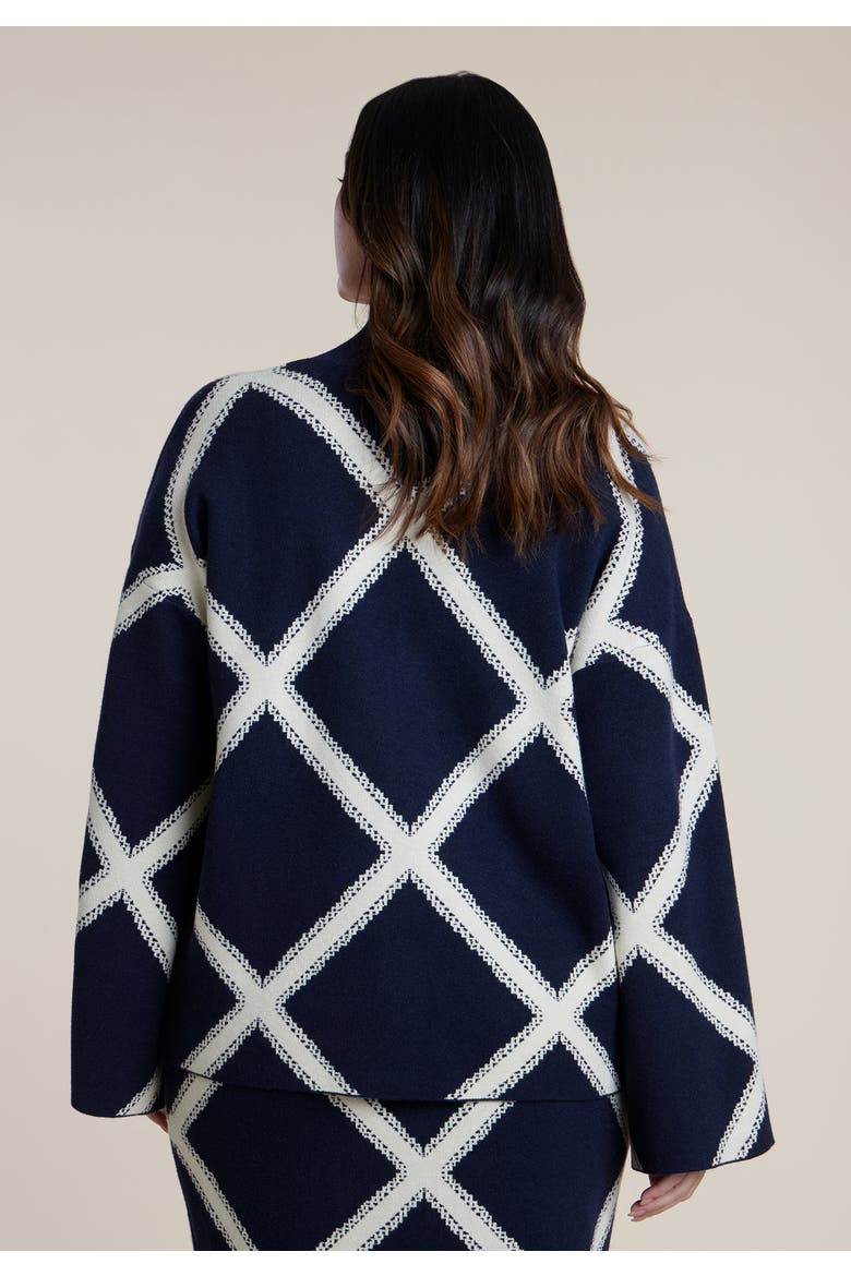 Mock Neck Intarsia Sweater, Alternate, color, NAVY/WHITE GRID