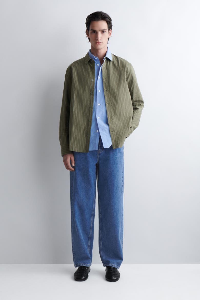 Relaxed Pima Cotton Poplin Shirt, Alternate, color, KHAKI / STRIPED