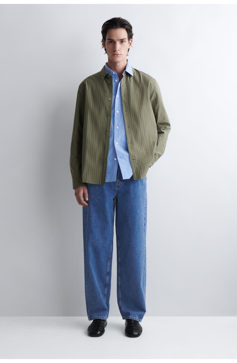 COS Relaxed Pima Cotton Poplin Shirt, Alternate, color, Khaki / Striped