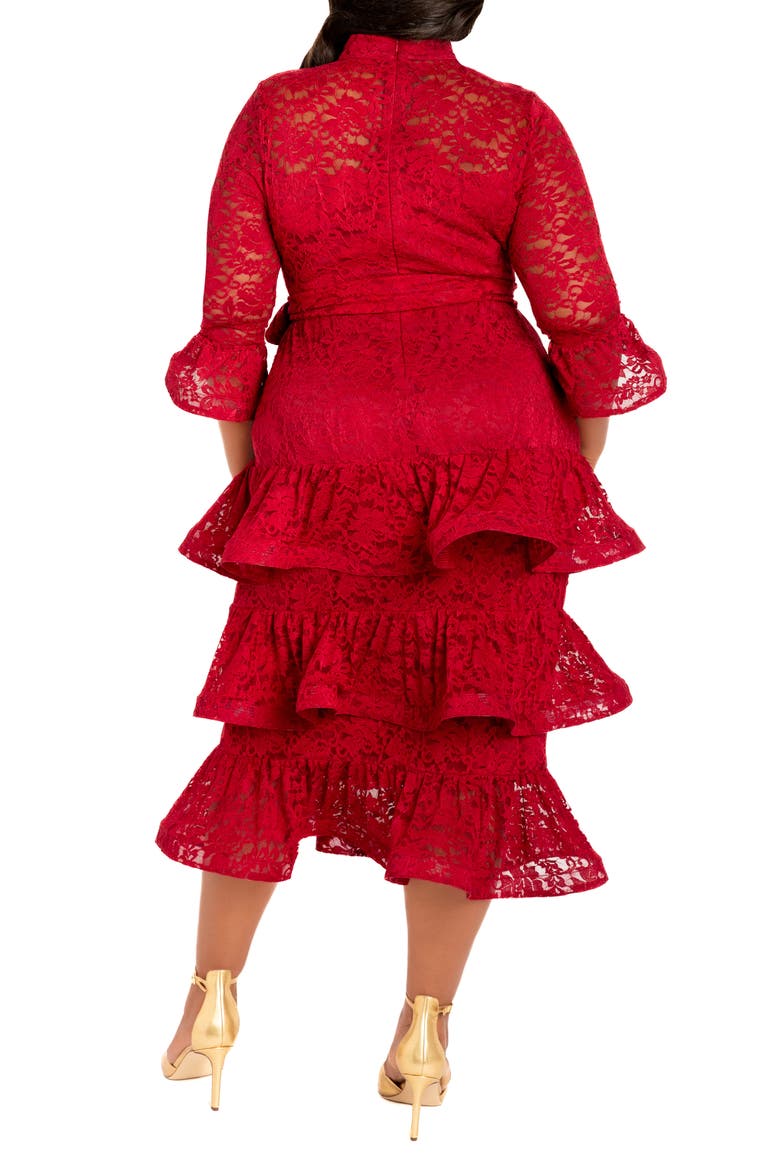 Tiered Lace Long Sleeve Maxi Dress, Alternate, color, BURGUNDY